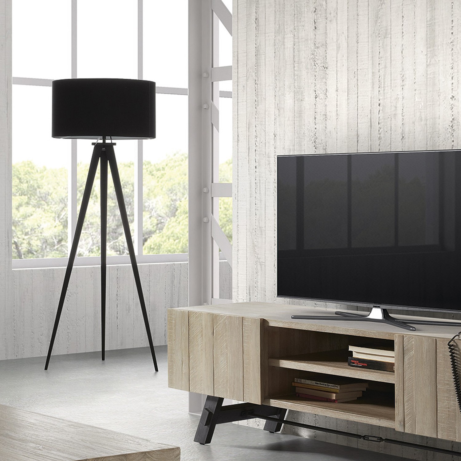 Lámpara de pie UZAGI tripode - metal y tela - Negro