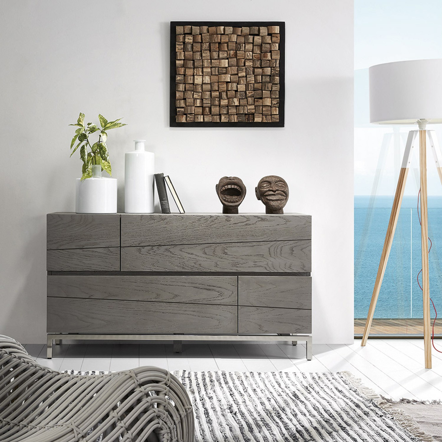 Lámpara de pie UZAGI - Madera - pantalla blanca estilo nordico