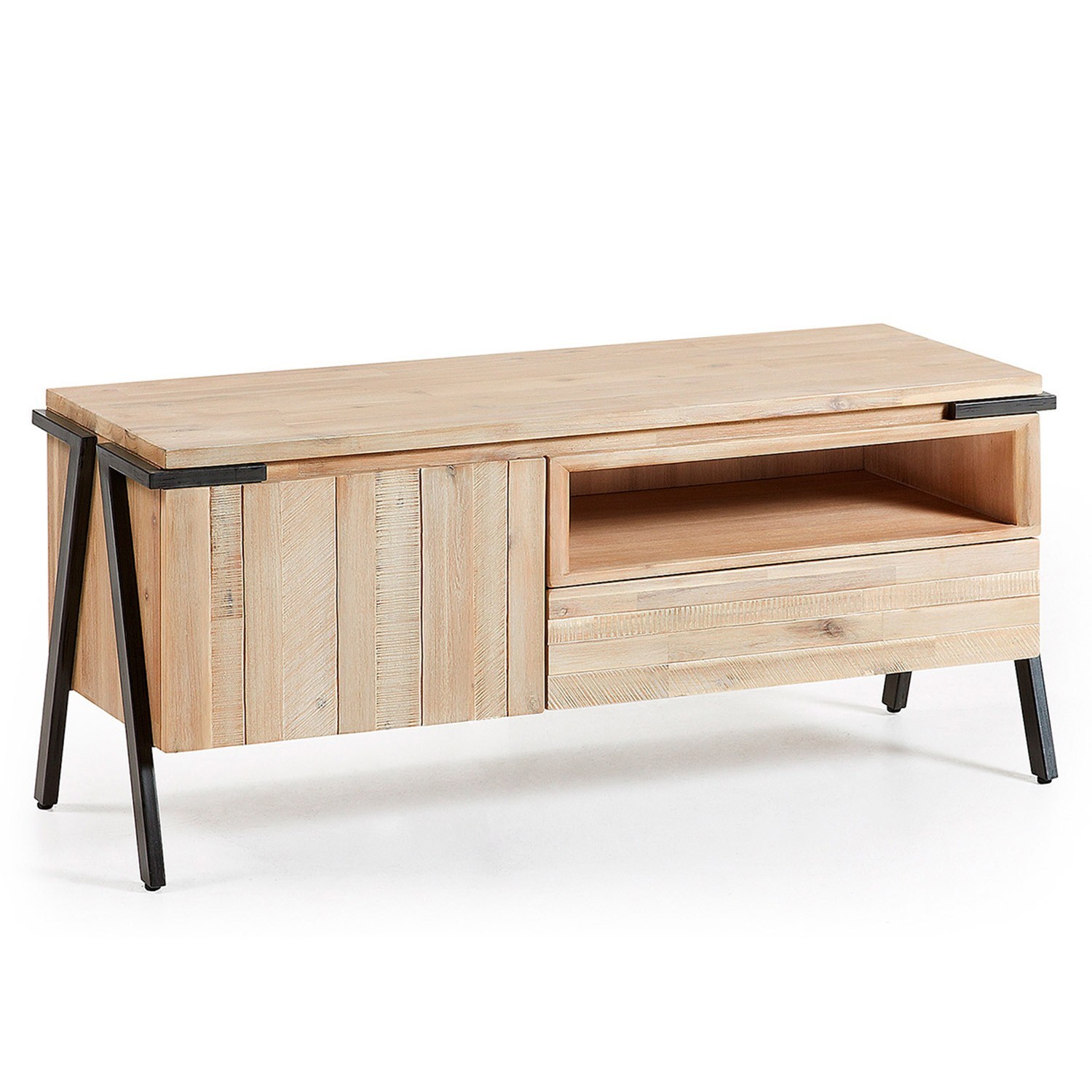 Mueble TV DISSET 125×45 – madera acacia Natural – patas metal Mueble TV DISSET 125×45 – madera acacia Natural – patas metal
