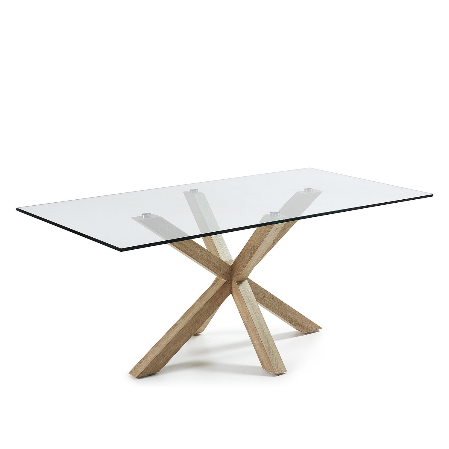 Mesa ARYA 200×100 – chapado Natural – cristal Transparente