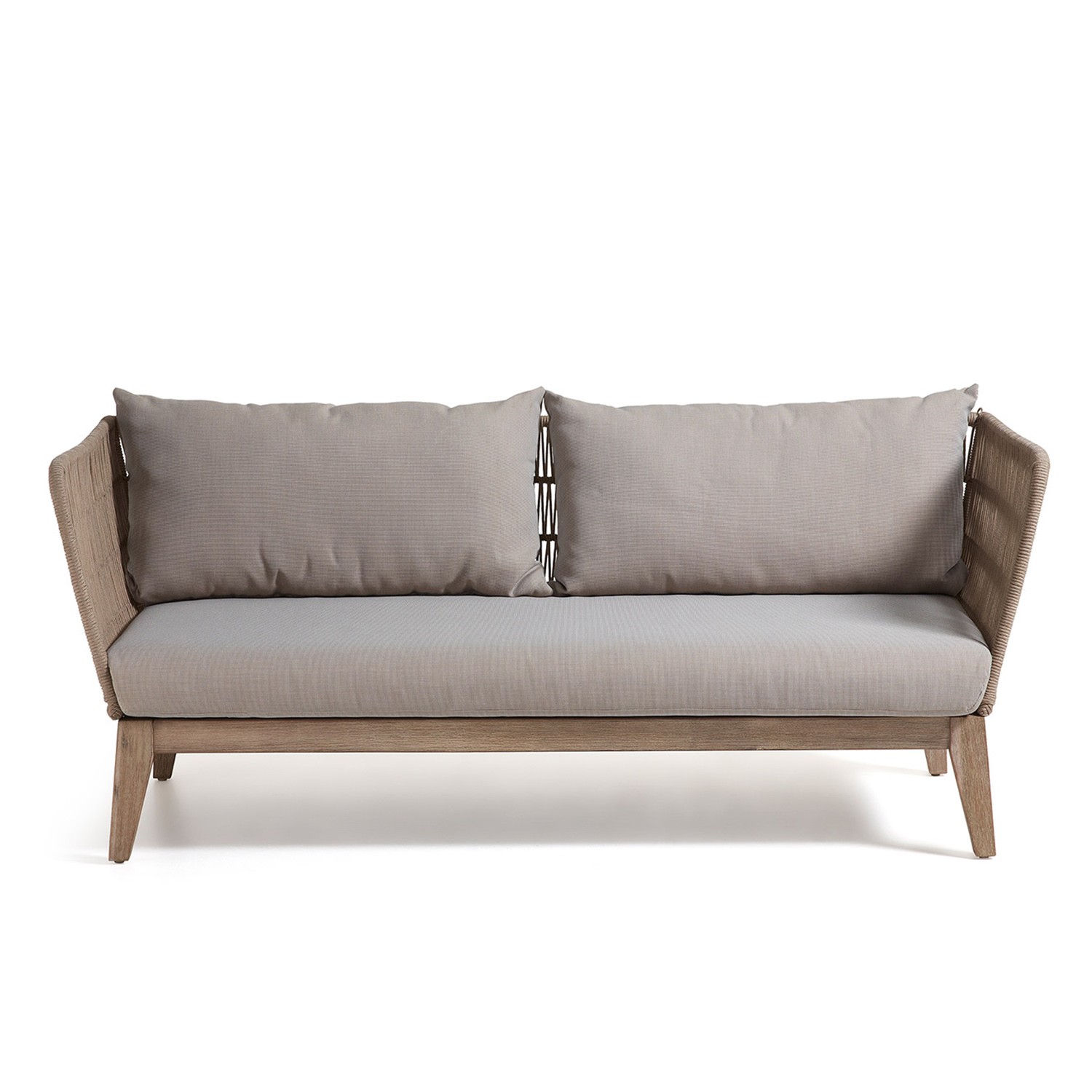 Sofá BELLANO 3 plazas – madera Acacia – cojines Blanco patinado