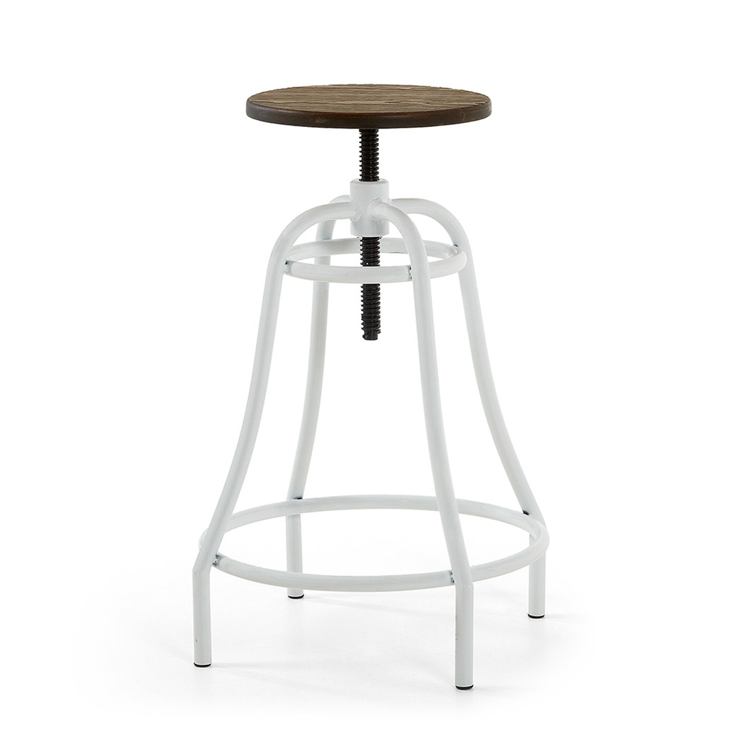 Taburete regulable MAKIO – metal y madera – Blanco