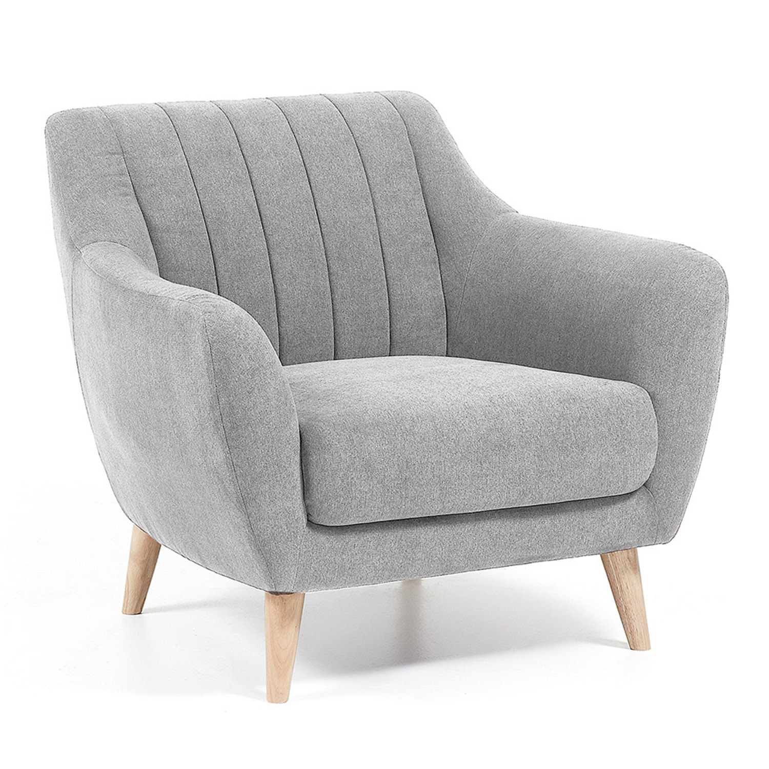 Sillón OFFEN – tejido Gris claro – pies madera Natural