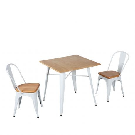 Mesa TOLIX WOOD Style 80x80 - metal Blanco