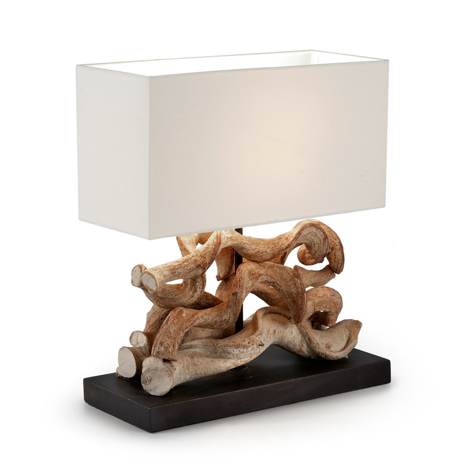 Lámpara de sobremesa METCO – madera tropical – algodón