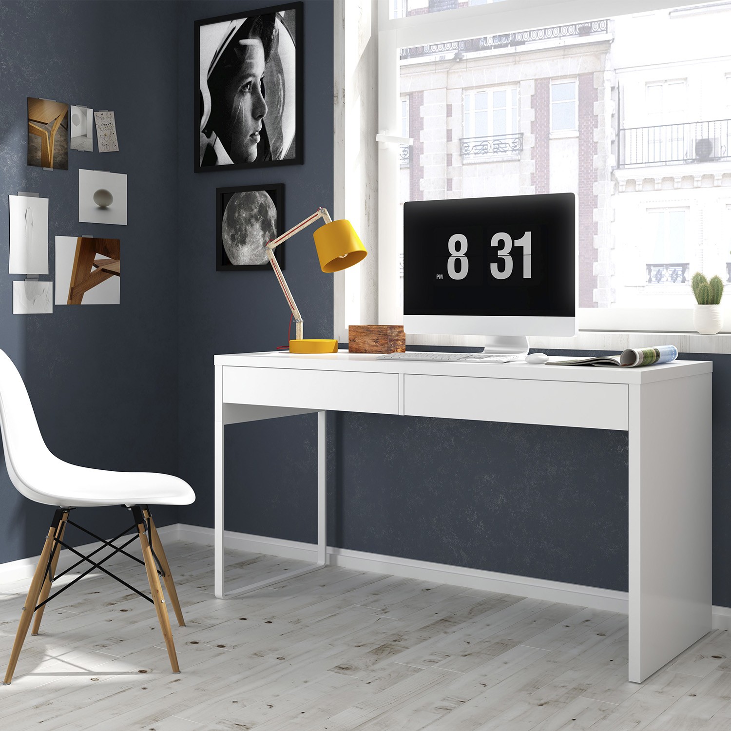 Mesa escritorio dos cajones ADANA - melamina Blanca