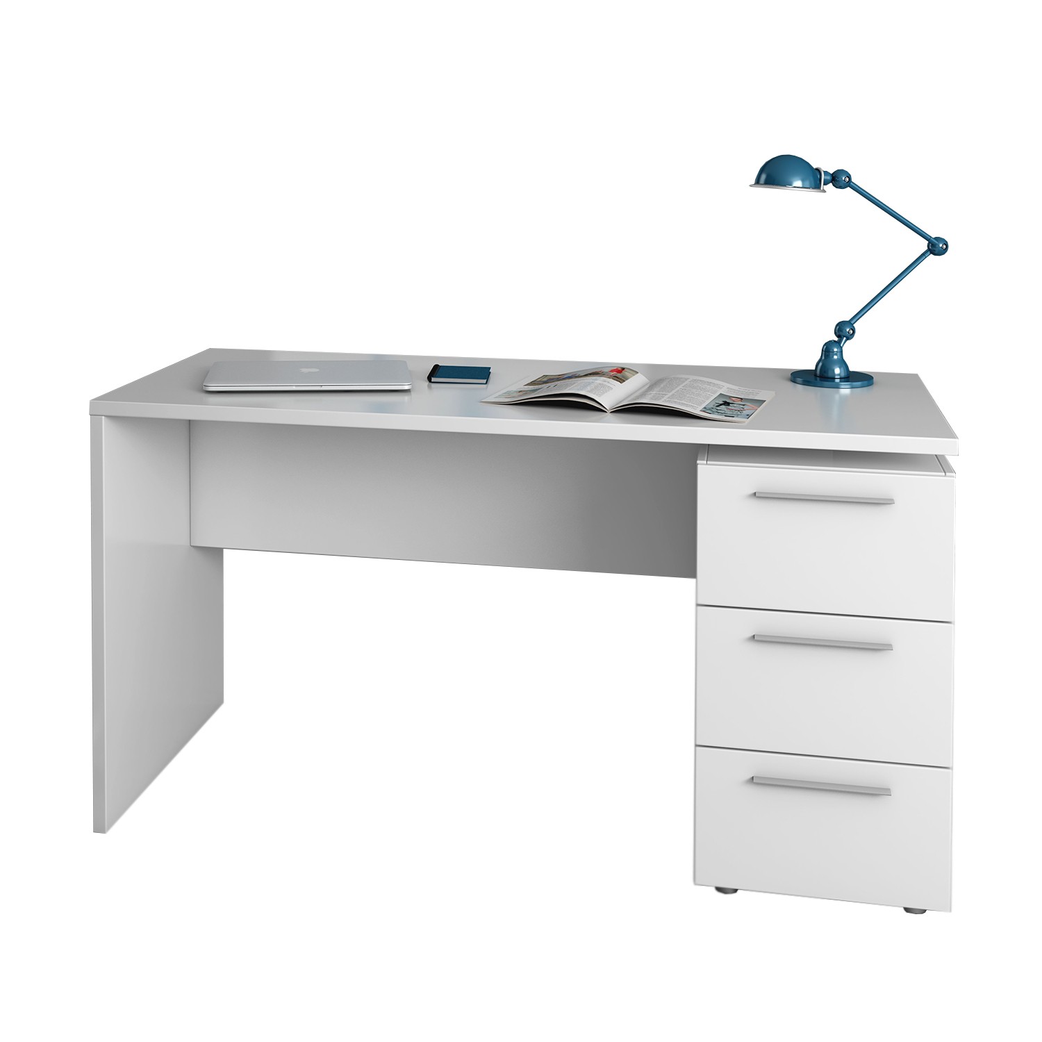 Mesa escritorio RONE con tres cajones – melamina Blanca