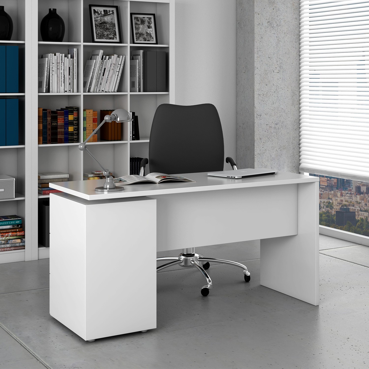 Mesa escritorio RONE con tres cajones - melamina Blanca