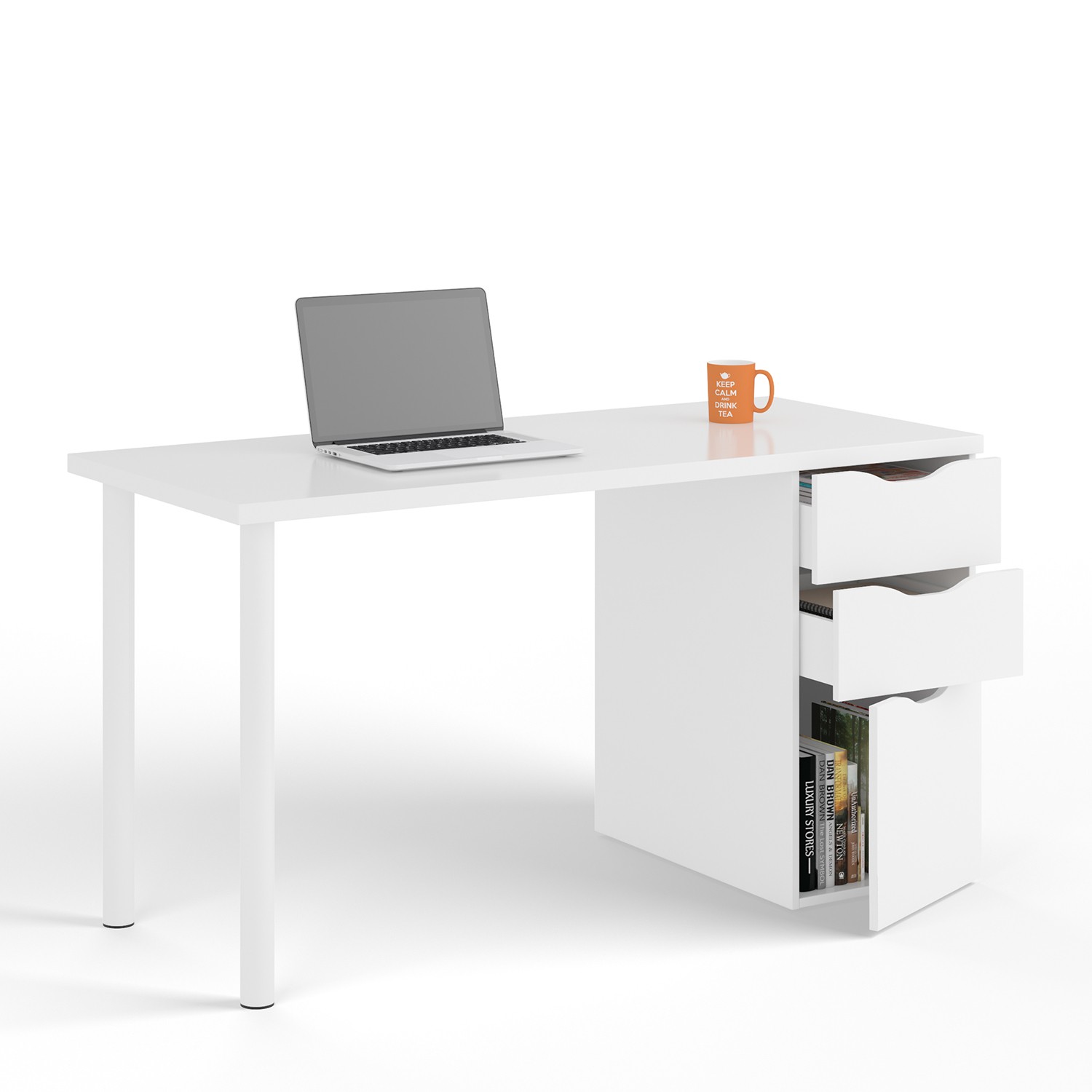Mesa escritorio WEST con cajones – melamina Blanca