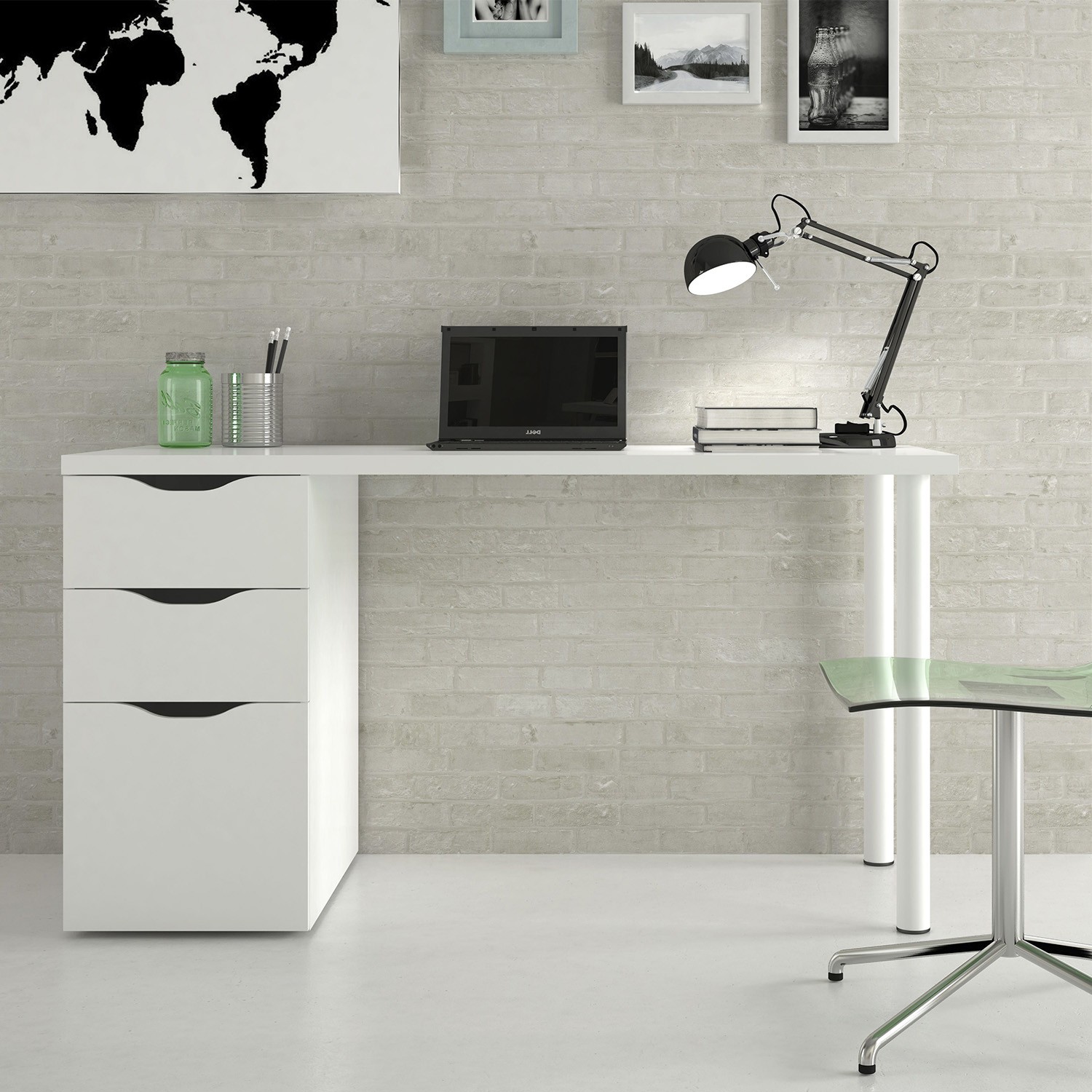 Mesa ordenador WEST con cajones - melamina Blanca