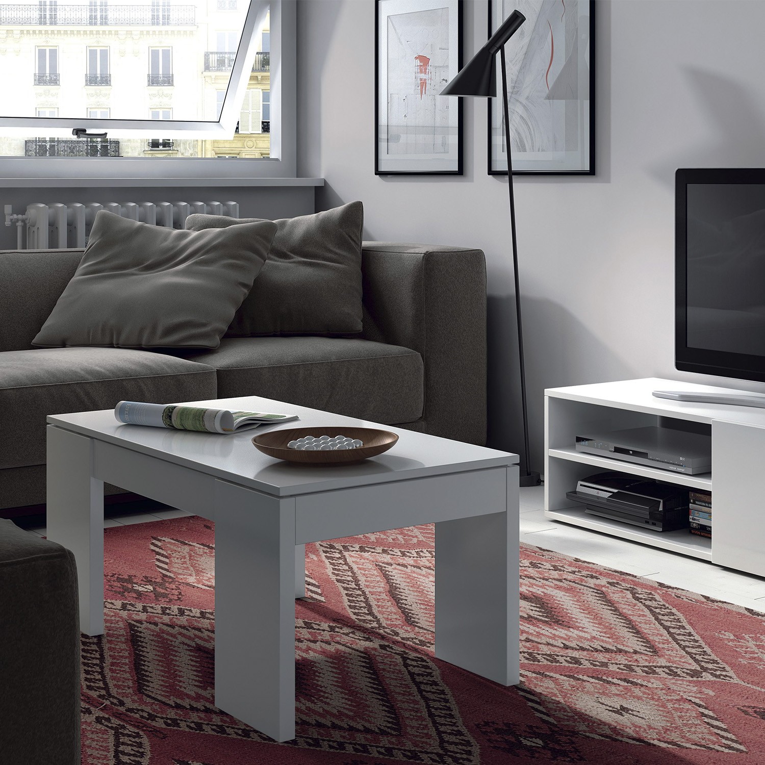 Mesa de centro elevable FLOP - melamina Blanca