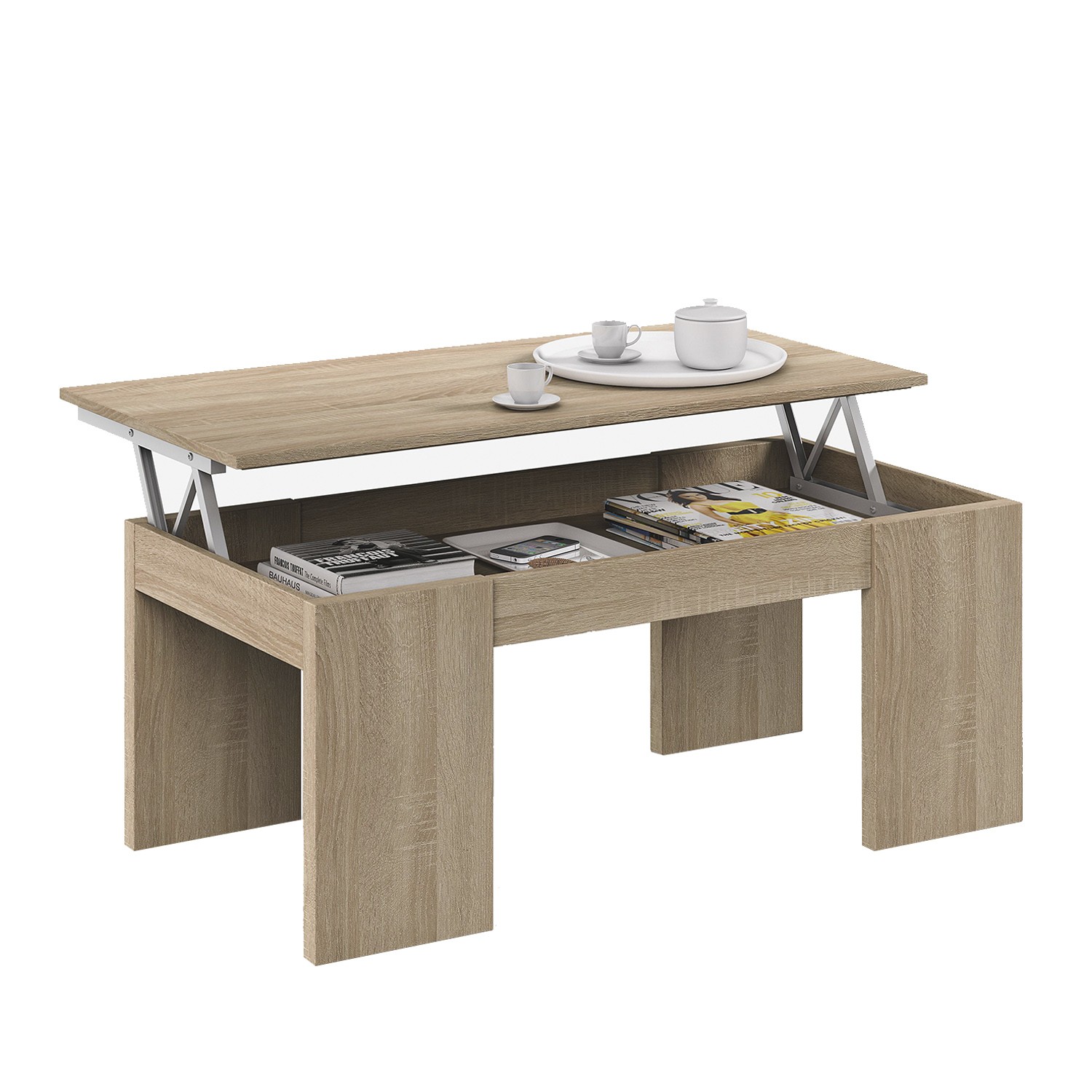 Mesa de centro elevable FLOP - melamina Roble Canadian