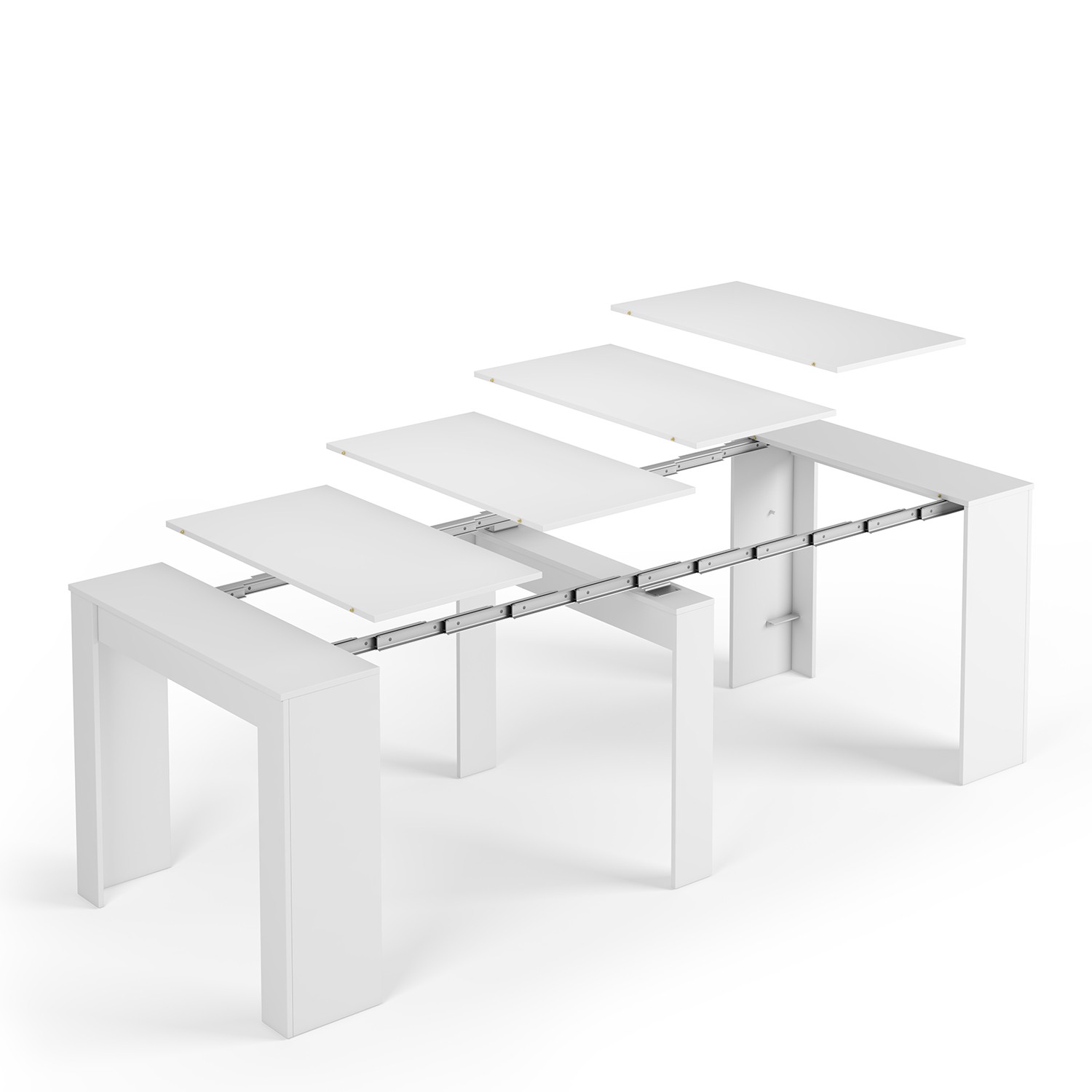 Mesa comedor convertible en consola LANDRA 90×51 – melamina Blanco Brillo