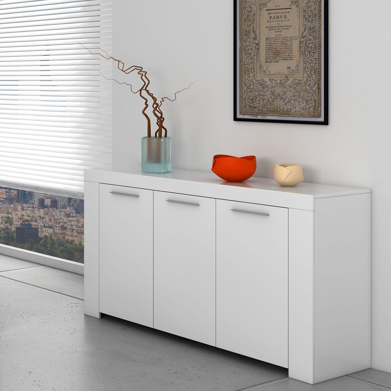 Cómoda aparador STREET con tres puertas - melamina Blanco Brillo