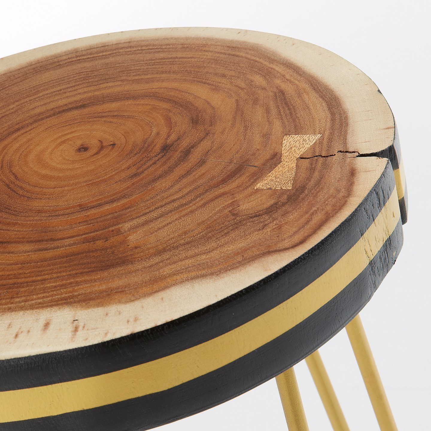 Taburete alto FARTLEK - asiento madera Natural - metal Oro