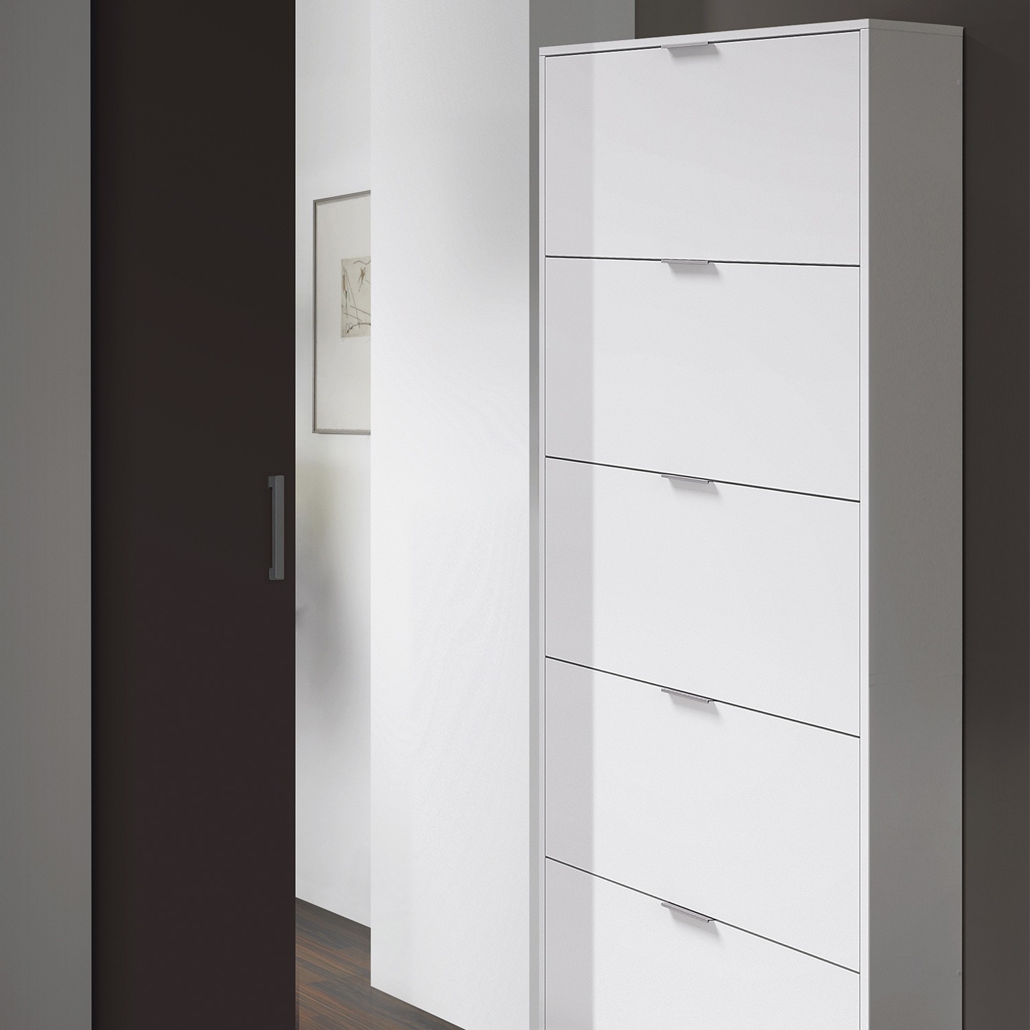 Zapatero 5 trampones LABRA - melamina  Blanco Brillo