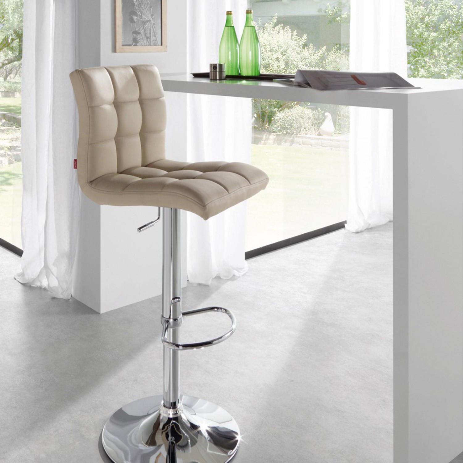 Taburete regulable LODI - Perla - tapizado polipiel