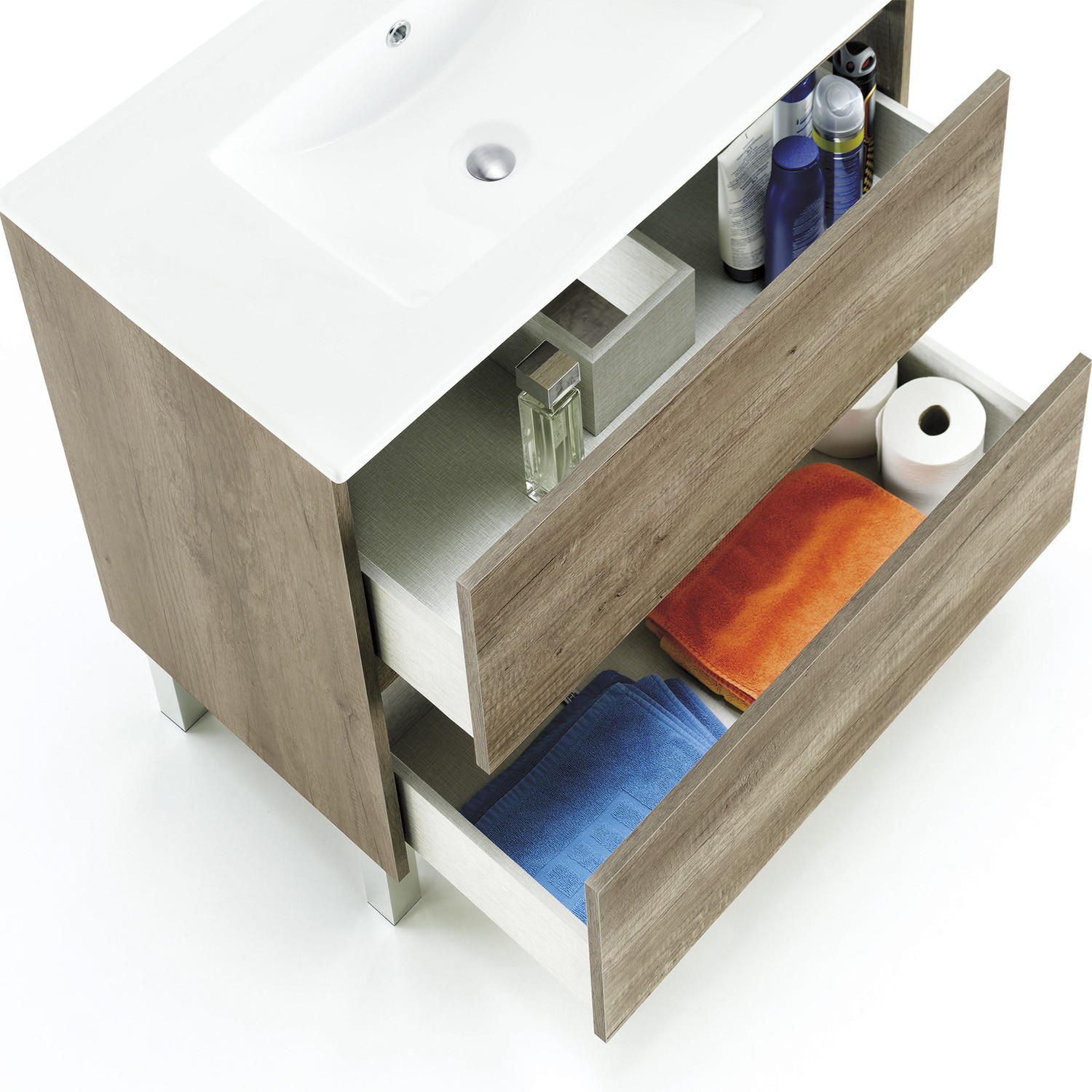 Conjunto de baño ALVARO - MUEBLE + ESPEJO + LAVAMANOS - melamina efecto madera