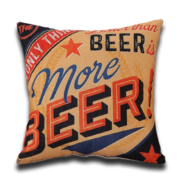 Cojín VINTAGE DRINK MORE BEER algodón 45×45 – incluye relleno