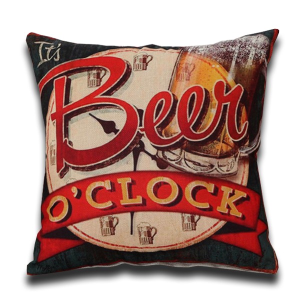 Cojín VINTAGE DRINK BEER ITS CLOCK algodón 45×45 – incluye relleno