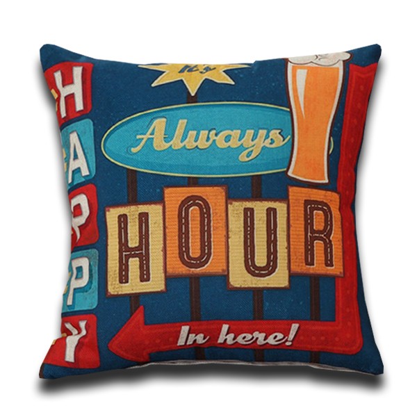 Cojín VINTAGE DRINK BEER HAPPY HOUR algodón 45×45 – incluye relleno
