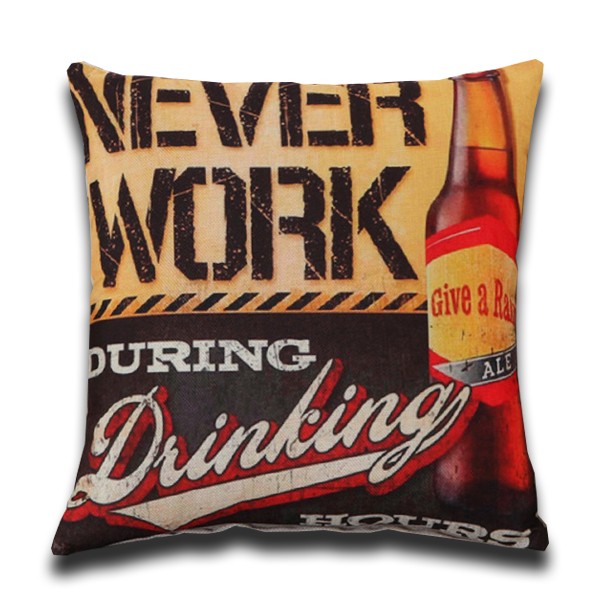 Cojín VINTAGE DRINK BEER NEVER WORK algodón 45×45 – incluye relleno