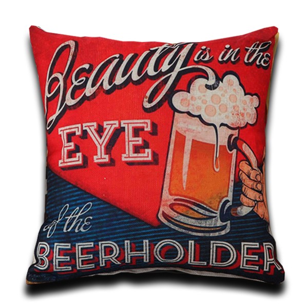 Cojín VINTAGE DRINK BEER BEAUTY EYE algodón 45×45 – incluye relleno