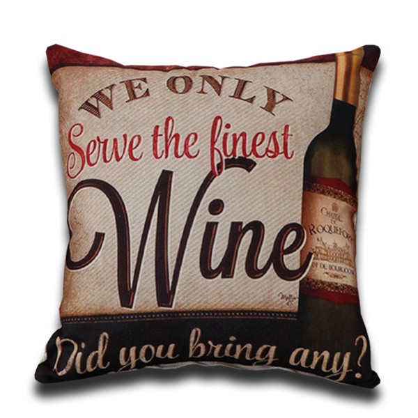 Cojín VINTAGE DRINK WINE FINEST algodón 45×45 – incluye relleno