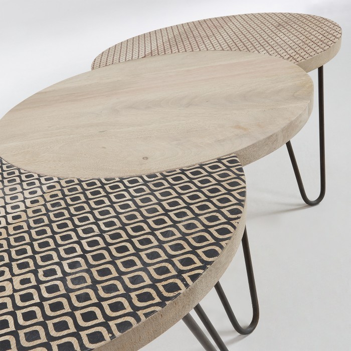 Set de tres mesas de centro SALEN - madera de Mango