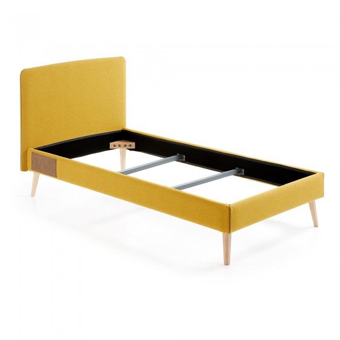 Estructura de cama ROJIM 90×190 – tapizado Mostaza