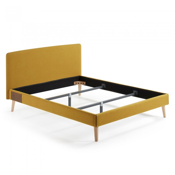Estructura de cama ROJIM 150×190 – tapizado Mostaza
