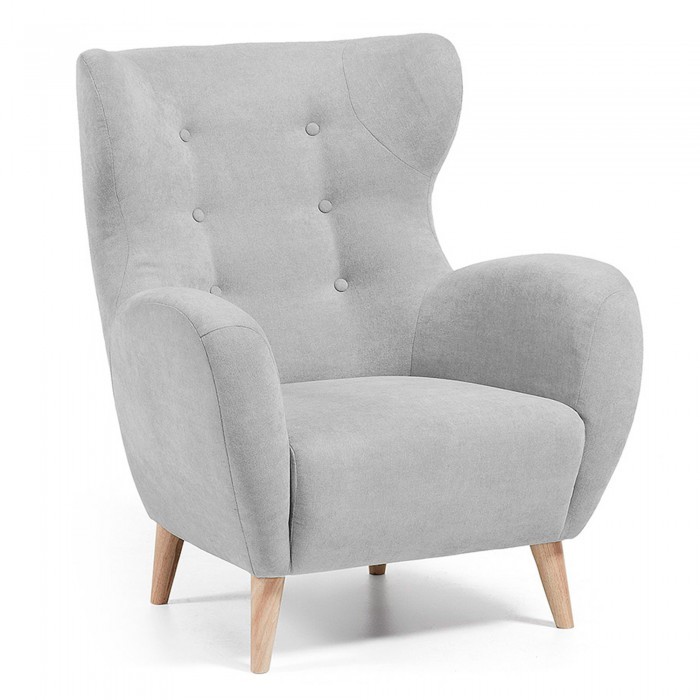 Sillón PASSEN – tela Gris claro – pies madera Natural