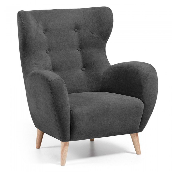Sillón PASSEN – tela Gris Oscuro – pies madera Natural