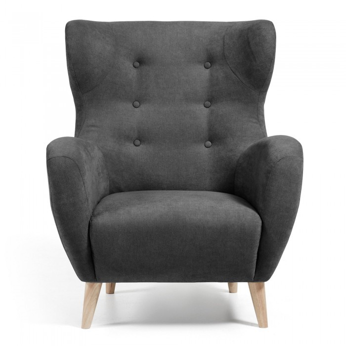 Sillon PASSEN - tela Gris Oscuro - pies Madera Natural