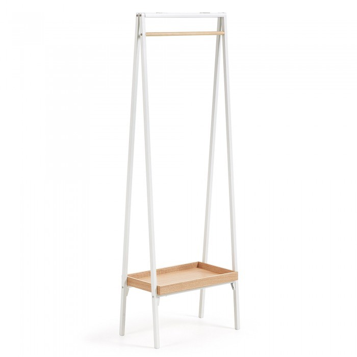 Perchero de pie JULABE 160 – metal Blanco – madera Roble
