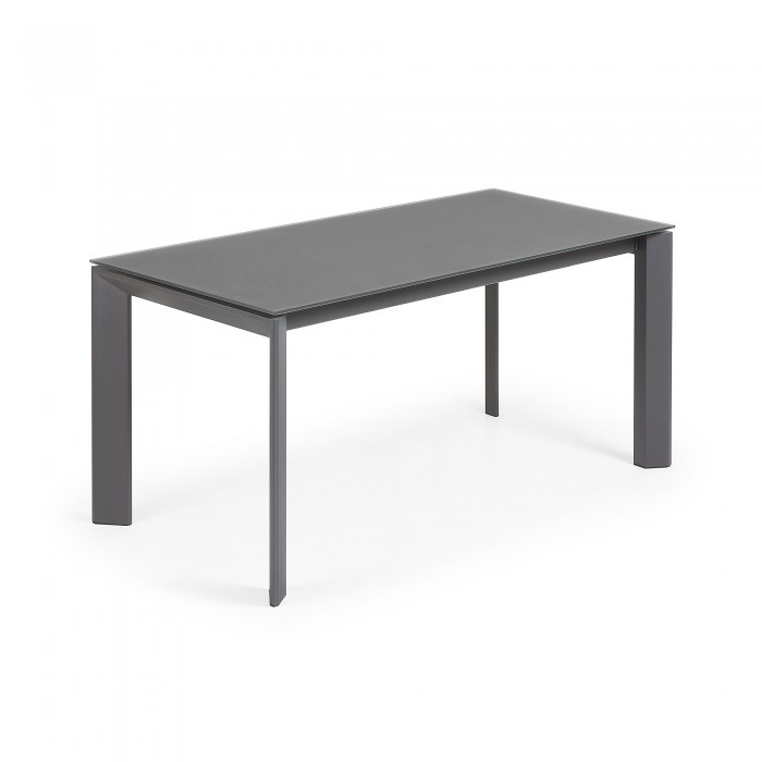 Mesa de comedor extensible ROMA 160(220)x90 – cristal Templado – metal Antracita