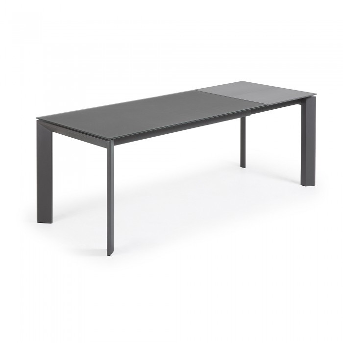 Mesa de comedor extensible ROMA 160(220)x90 - cristal Templado - metal Antracita