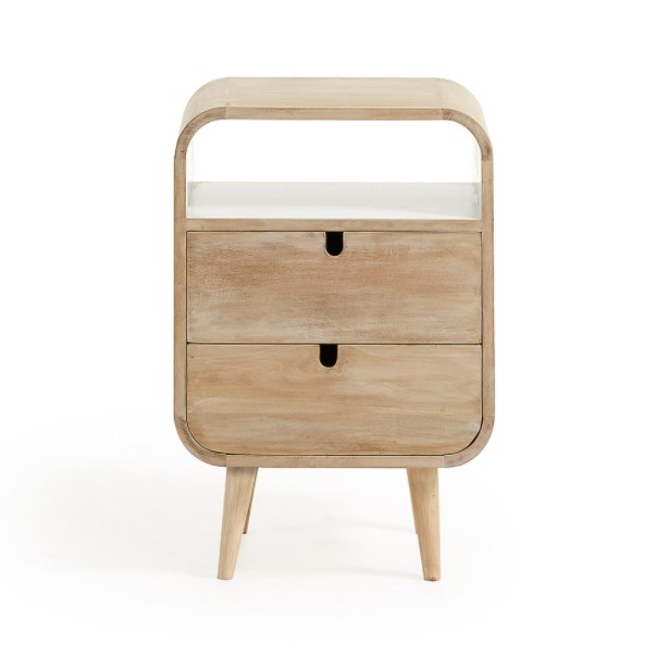 Mesita de noche MAGIC 40x60 - madera de Mango Natural - lacado Blanco