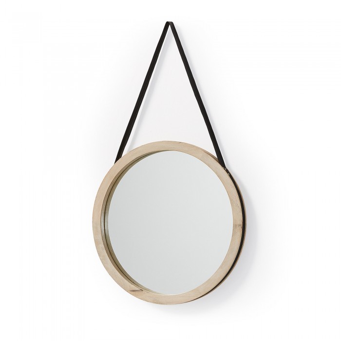 Espejo RENTERÍA – madera de Mango – cristal – piel sintética