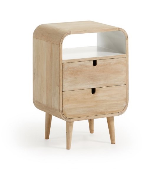 Mesita de noche MAGIC 40×60 – madera de Mango Natural – lacado Blanco