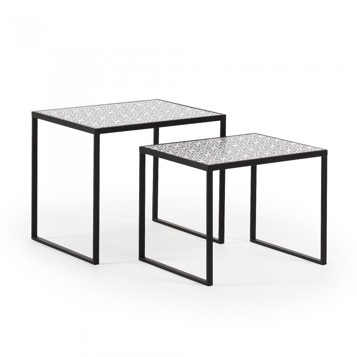 Set de dos mesas auxiliares LEGAZPI – metal Negro Set de dos mesas auxiliares LEGAZPI – metal Negro