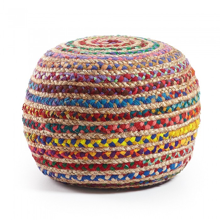 Puff MANFER redondo – yute Natural – algodón Multicolor Puff MANFER redondo – yute Natural – algodón Multicolor