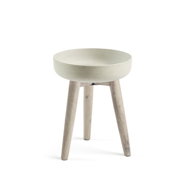 Macetero SABADELL H43 – madera de Acacia Blanco – cemento Gris