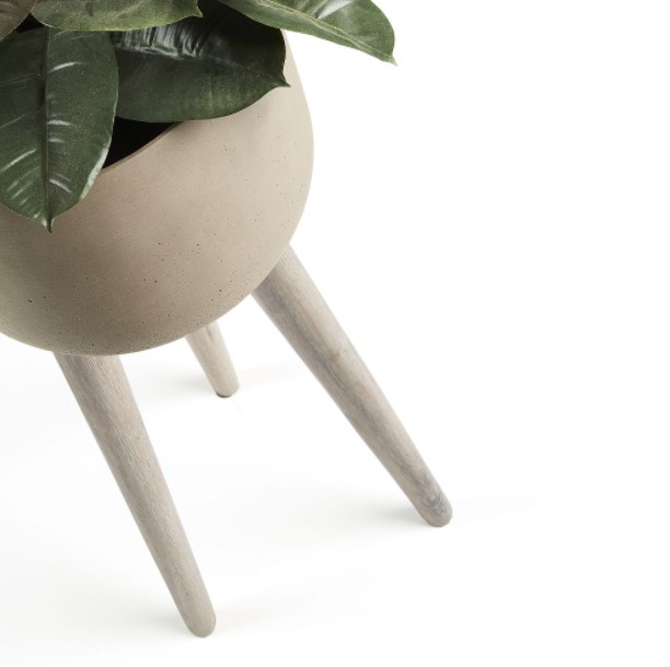 Macetero SABADELL H86 - madera de Acacia Blanco - cemento Marrón