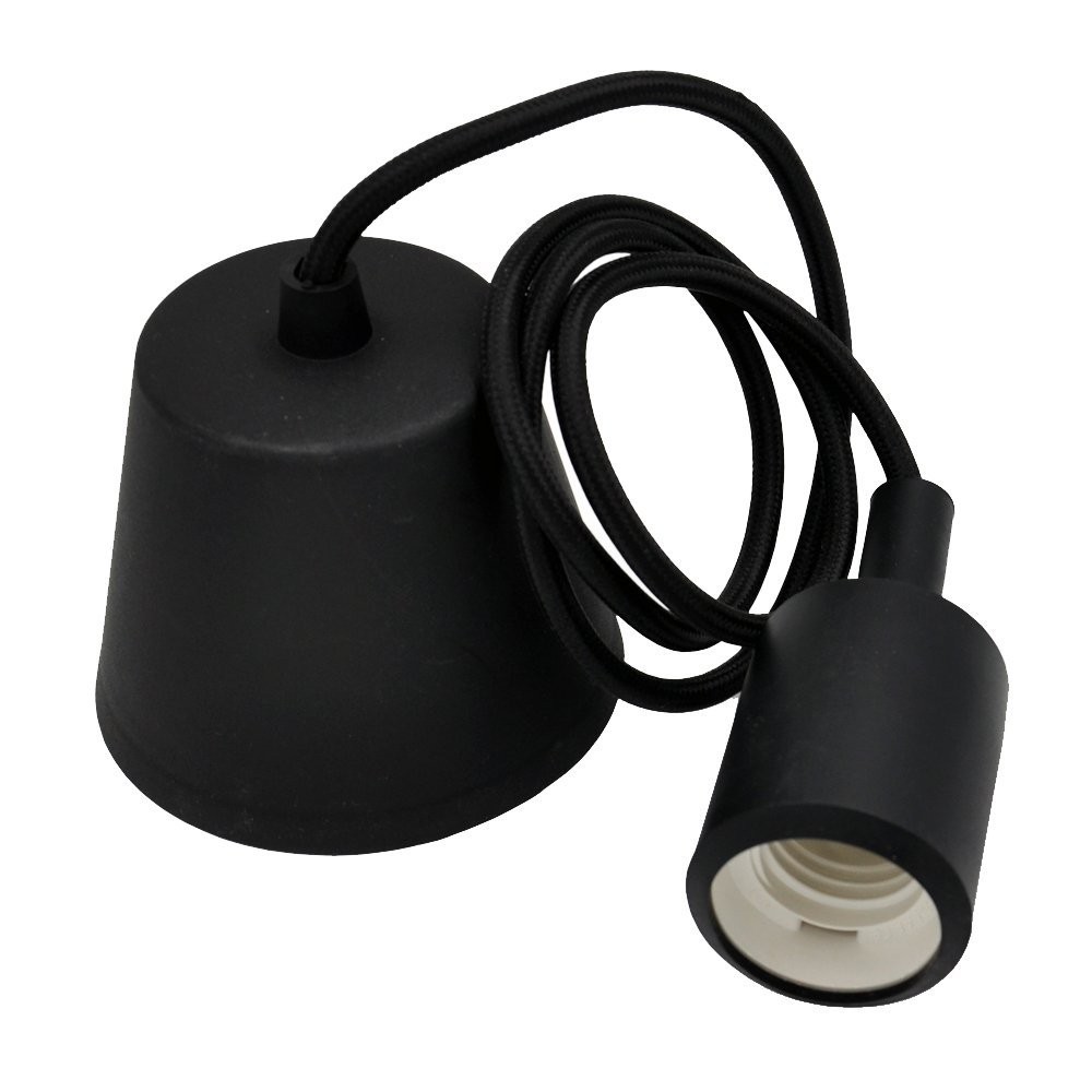 Portalámparas colgante vintage E27 - licra y silicona Negra