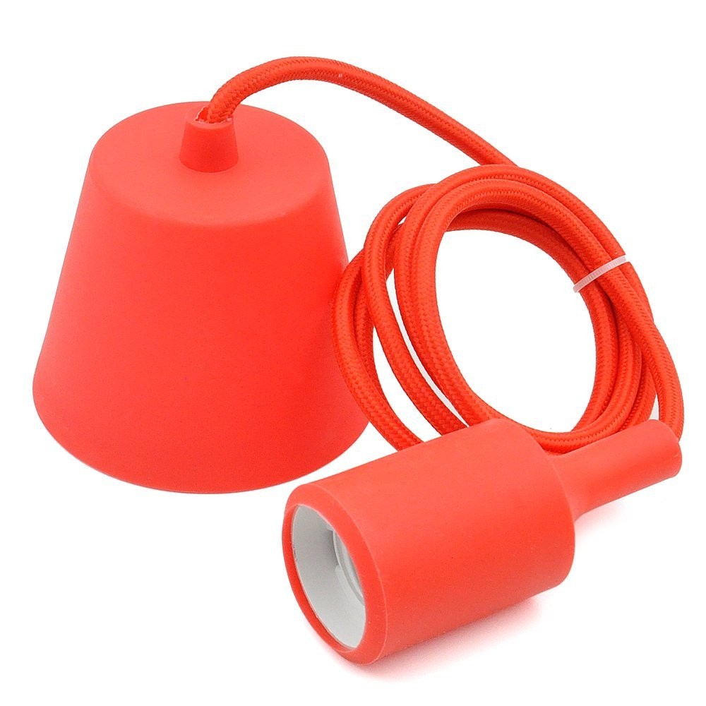 Portalámparas colgante vintage E27 - licra y silicona Roja