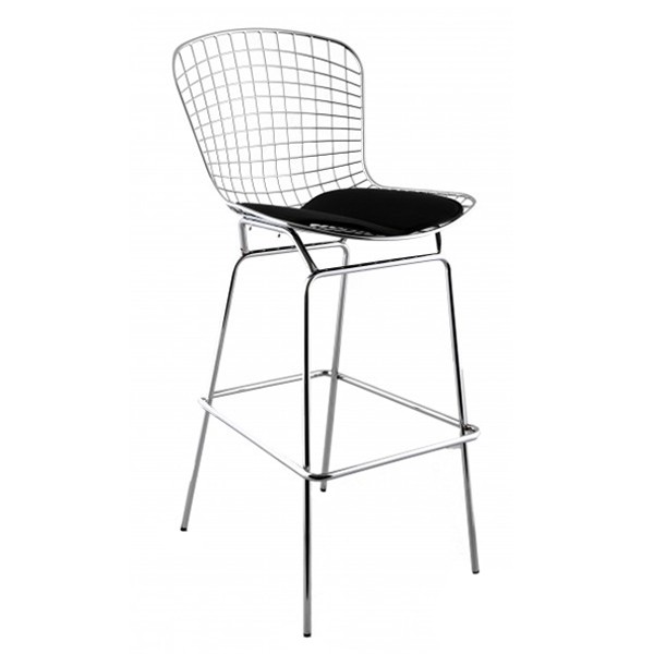 Taburete alto WIRE BERTOIA H76 Style – estructura metal – cojín Negro Taburete alto WIRE BERTOIA H76 Style – estructura metal – cojín Negro