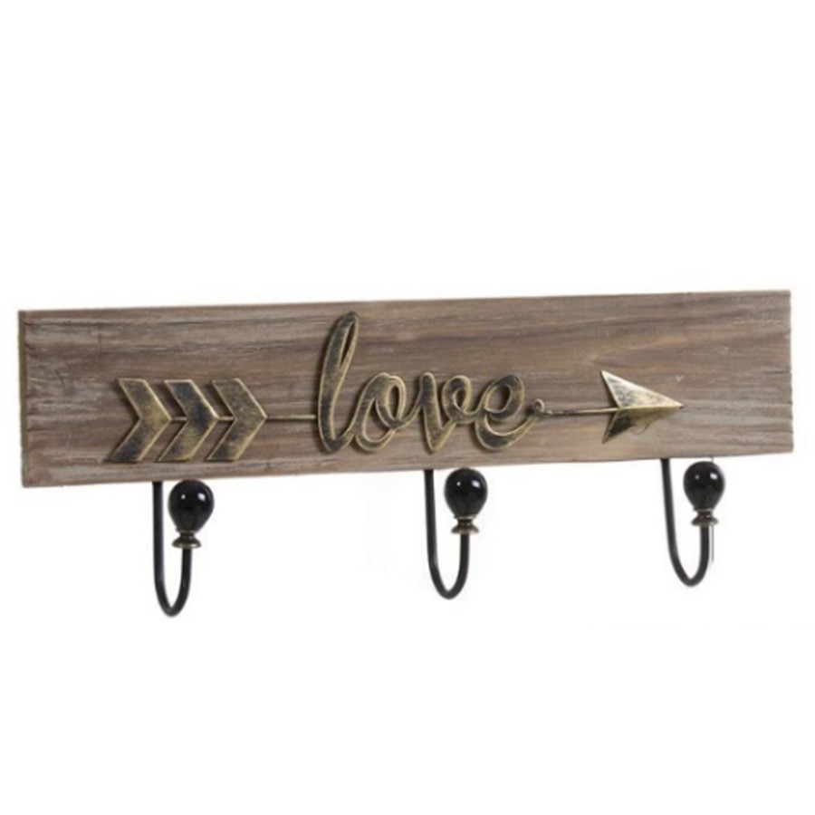 Perchero colgador LOVE – madera natural y metal