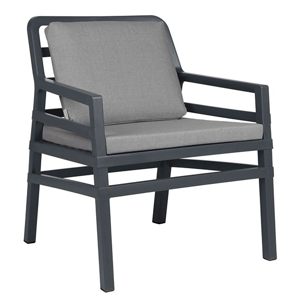 Sillón JUGI con reposabrazos – plástico – tejido Gris