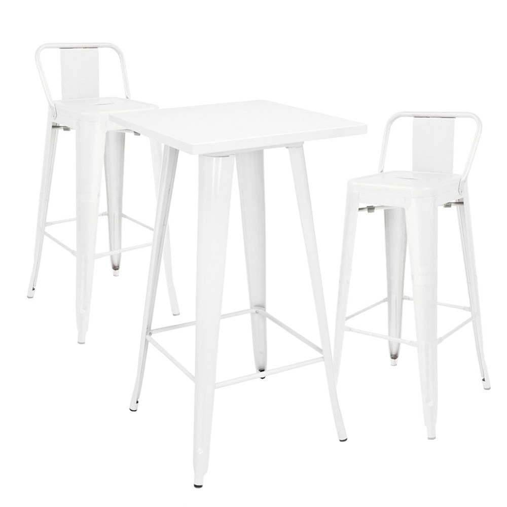 Pack de 2 taburetes Blanco SQUARE TOLIX H76 Style + mesa alta H107